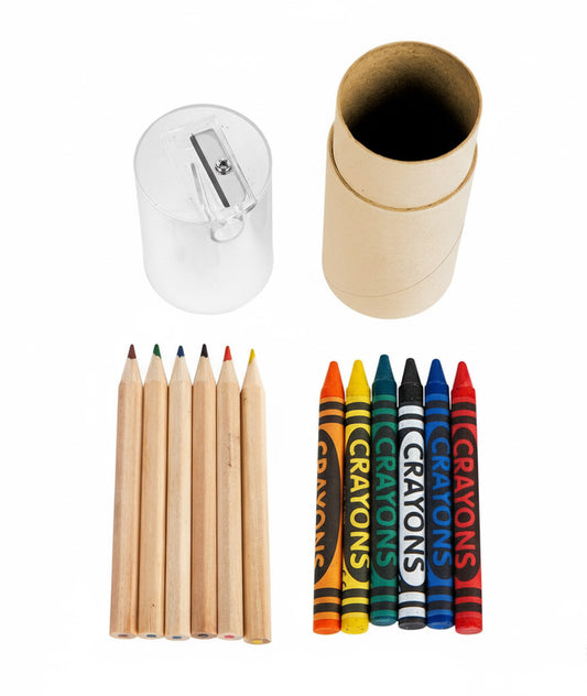 Travel Art Tube – Pencils, Crayons & Sharpener Set